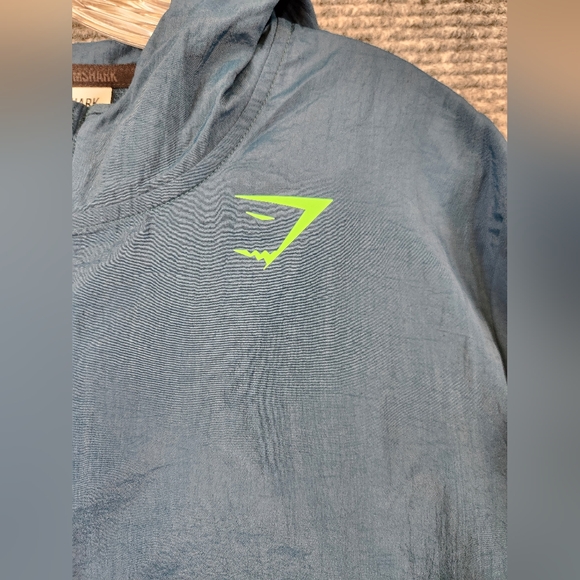 Gymshark Men's Windbreaker Jacket Size Small Teal Lime Green Hoodie Full Zip - Picture 5 of 16